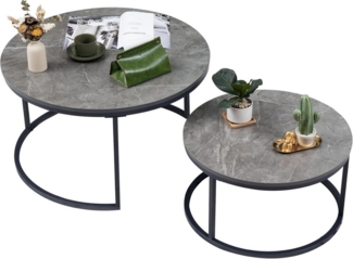 LuxusKollektion Satztisch Couchtisch 2er Set Rund Grau Marmor Metallgestell Wohnzimmertisch