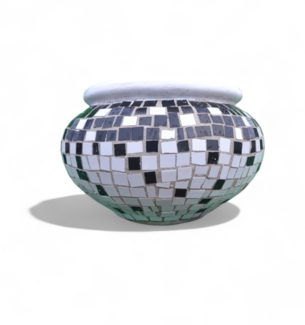 Pflanzgefäß Hortensie M– Quadratischen Mosaikdesign Schwartz – Höhe 30 cm – Ø 40 cm – Handgefertigt aus Beton & Keramik-Mosaik