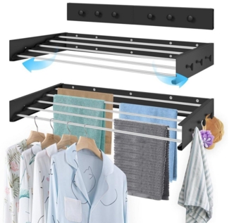 PRIISF Wandwäschetrockner Wäscheständer zur Wandmontage, mit 6 Stangen, 6 m Trockenlänge Edelsta, 100 cm Klappbarer Wandträger Wäschetrockner platzsparend ausziehbar