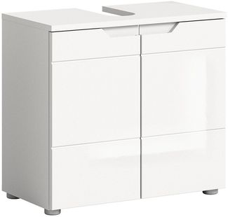 xonox. home Bad Solero X7WA9705 Waschbeckenunterschrank Badunterschrank Badezimmerschrank in Weiß Nachbildung und weiß Hochglanz tiefzieh, ca. B/H/T: 63 x 59 x 34 cm