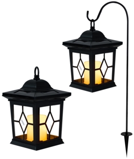 2er Set LED Solarlaterne, Erdspieß, Kerze, schwarz, H 68 cm