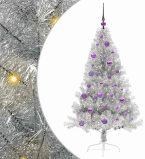 vidaXL Künstlicher vorbeleuchteter Weihnachtsbaum Silber 150 cm 3397199