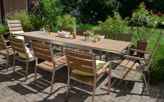 Garnitur Orlando im Edelstahl/Teak Look 180/270cmx100cm + 8 Stapelsessel