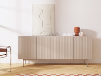 Beautysofa Kommode Soft mit 4 Türen und Einlegeböden (Rillenfronten mit Push-to-Open, In der trendigen Farbe Kaschmir), Breite: 200 cm