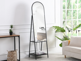 Vente-unique - Standspiegel mit 2 Ablagefächern - Metall - 46 x 41 x 172 cm - Schwarz - LIVIO