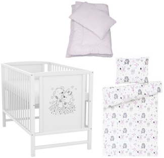 Baby-Delux Komplettbett Babybett Mia Komplettset, 7-tlg, Kinderbett 60x120 cm weiß, Bettset verschiedene Designs
