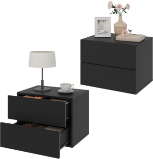Woltu Nachttisch (2-St), hängend mit Schublade, Wandregal Schwarz für Schlafzimmer Wohnzimmer