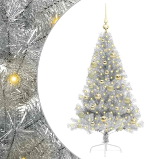 vidaXL Künstlicher vorbeleuchteter Weihnachtsbaum Silber 120 cm 3397184