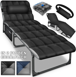 tillvex® Campingbett klappbar Navyblau mit Tragetasche & Nackenkissen bis 280 kg | Campingliege Sonnenliege mit Polster | Feldbett Outdoor & Indoor | Klappbett Gästebett faltbar Garten Camping Festival Reise