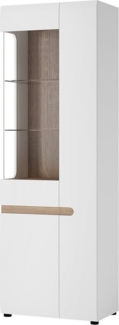 Wohn-/Esszimmer Vitrinenschrank in weiß Hochglanz mit Trüffel Eiche Nb. LEGNICA-129, B/H/T ca. 64/194,5/42 cm