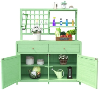MODFU Geräteschrank Holz Gartenschrank,Outdoor Schrank,Gerätehaus (Gartenschrank Holz mit Regalen & Schubladen, Multifunktionaler Geräteschrank für Garten & Terrasse, Offene Werkbank & Magnetverschluss,Praktische Aufbewahrungslösungen für Gartenwerkzeu...