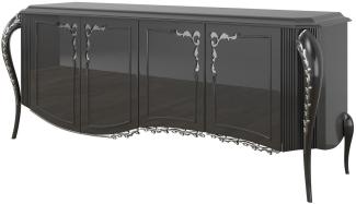 Casa Padrino Luxus Barock Sideboard Schwarz / Silber 218 x 56 x H. 94 cm - Edler Wohnzimmer Schrank mit 4 Türen - Barock Möbel