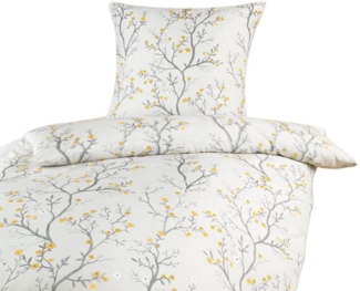 soma Bettwäsche Mikrofaser 135x200 80x80 weiß grau gold Kirschblüten sale, Microfaser, 2 teilig, Ideal für Frühling Sommer Reißverschluss absolut bügelfrei ganzjährig