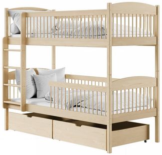 Kids Collective Kinderbett Hochbett Etagenbett 80x180, 90x190, 90x200 cm, mit 2 Schubladen, 90x190 cm von 4. bis 18. Lebensjahr, Natur, mit 2 Matratzen