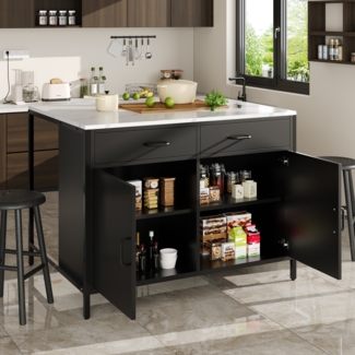 Merax Schwarzer Stehtisch, Küchenarbeitsplatte, Kaffeebartisch, geeignet für Wohnzimmer, Esszimmer, Tischplatte mit Marmorstruktur, verstellbare Füße