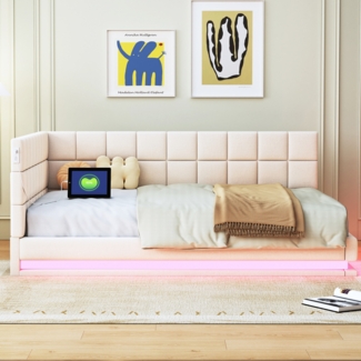 Schlafsofa mit LED-Lichtstreifen & USB, Samtstoff, ausziehbar, 206×147 cm, Polsterbett Gästebett Jugendbett