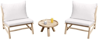 Vente-unique - Garten-Sitzgruppe: 2 Sessel & 1 runder Tisch - Teakholz - Holzfarben hell & Weiß - TULUM von MYLIA