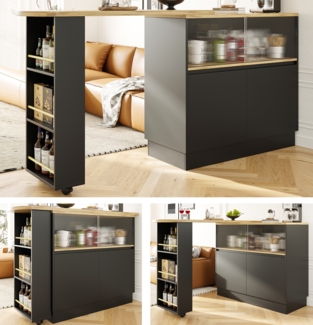 Essbar, Um 360° drehbare Essbar schwarzes modernes einfaches multifunktionales drehbares Sideboard mit Ablageflächen und Glas geeignet für Küchen und Restaurants , 90 x 45 x 100 cm