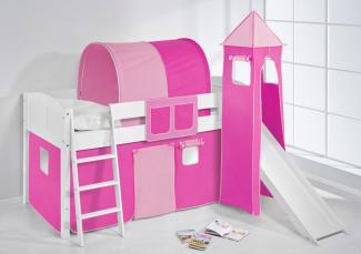 Lilokids 'Ida 4105' Spielbett 90x200 cm, Rosa, Kiefer massiv, mit Turm, Rutsche und Vorhang