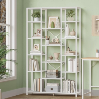 Bcherregal, Standregal mit 6 Ebenen 15 Ablagen, Verstellbare offene Ablagen, fr Wohnzimmer, Bro, Schlafzimmer, 30 x 100 x 170cm, Wei?