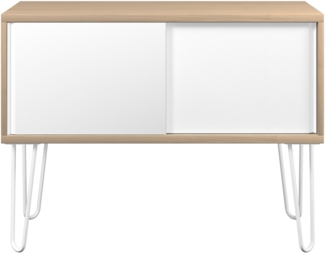 MultiRange Sideboard, natürliche Eiche, Schiebetüren aus Stahl, 4 Stahlfüße, Maße: H 752 x B 1000 x T 450 mm, Farbe: natürliche Eiche/verkehrsweiß