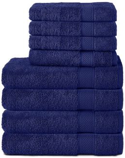 Komfortec 8er Handtuch Set aus 100% Baumwolle, 4 Badetücher 70x140 und 4 Handtücher 50x100 cm, Frottee, Weich, Towel, Groß, Navy Blau