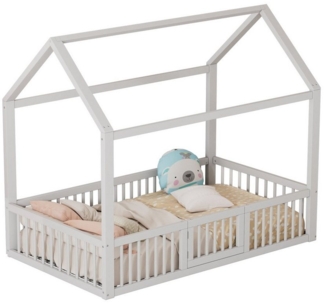 HAUSS SPOLE Kinderbett 90*200cm mit Türchen und Zaun Hausbett aus Kiefer und MDF, weiß (90*200cm), ohne Matratze