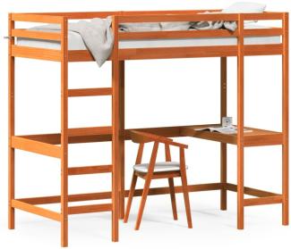 vidaXL Hochbett mit Schreibtisch Wachsbraun 90x200cm Massivholz Kiefer 842853