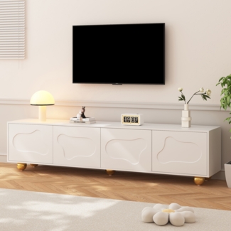 TV-Schrank Wolkenform Weiß 180x40x45 cm, Sideboard Lowboard mit 2 Schränken, 4 Türen, 5 Standbeinen,Stauraum für 75-Zoll Fernseher