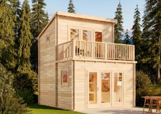 Alpholz Garten-und Freizeithaus Manhattan Blockhaus aus Holz Holzhaus mit 44 mm Wandstärke inklusive Terrasse inklusive Schlafboden Blockbohlenhaus mit Montagematerial