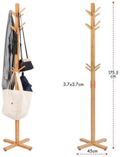 Floordirekt Garderobenständer aus Bambus Oregon, Platzsparende Design, 12 Haken – Ausreichend Platz für Jacken, Taschen und Hüte