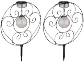 2x LED Solarleuchte, Erdspieß, Kugel, Glas, H 41 cm