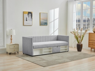 Vente-unique - Bett Klappsofa mit Bettkasten - 80 x 200 cm - Stoff - Grau - LAOZIA
