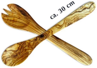 Olivenholz-erleben Salatbesteck Bastband gebundenes Salatbesteck ca 31. cm lang (2-tlg), antibakterielle Wirkung, lebensmittelecht und geschmacksneutral