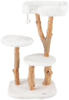 COSTWAY Kratzbaum, mit Plüschsitzfläche & 2 Plattformen & Spielball, Massivholz