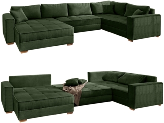 WOHNLANDSCHAFT Schlaffunktion Bettkasten Wellenunterfederung, spiegelverkehrt montierbar U-Form 379/227/86 cm, Cord Grün