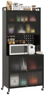 COSTWAY Küchenbuffet Küchenschrank mit Rollen, Arbeitsplatte, Lochwand, Haken