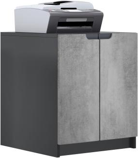 Druckerkommode Logan, Aktenschrank mit 2 Fächern und 2 Türen, Korpus in Schwarz matt, Fronten in Beton Dunkel Optik, (51 x 60,5 x 54 cm)