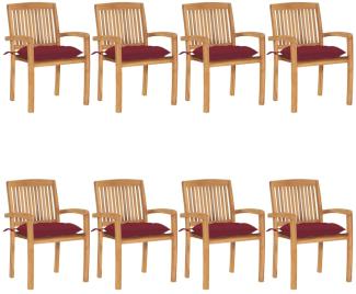 Stapelbare Gartenstühle mit Kissen 8 Stk. Massivholz Teak