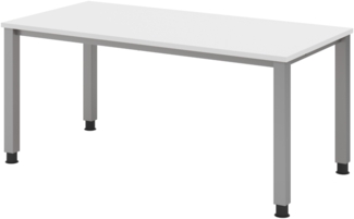 bümö manuell höhenverstellbarer Schreibtisch 160x80 cm in weiß - PC Tisch höhenverstellbar & groß, höhenverstellbarer Tisch Büro, großer Computertisch verstellbar, Q-Serie, QS-16-W