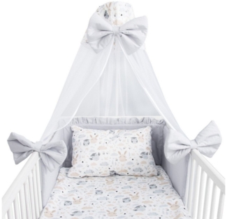 Amilian Babybettwäsche Set 7-teilig - Bettwäsche 100x135 - Kissenbezug 40x60 - mit Himmel, Chiffonhimmel, 7 teilig, Komplett-Set für Babybett, Gitterbett - Kinderbettwäsche