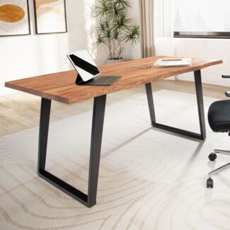 Bürotisch Massiv Baumkante | Executive Desk XXL Naturholz | Chefschreibtisch Industrial Design | Premium Büro | 200x100cm Goldbraun | Atoll von Kadima Design