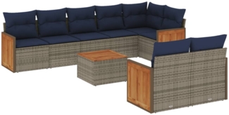 vidaXL 9-teiliges Gartensofa-Set mit Kissen, grau, Polyrattan 3227839