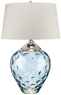 Elstead Samara Tischlampe groß hellblau Stoffschirm taupe 79cm