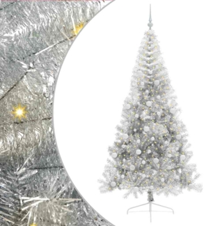 vidaXL Künstlicher vorbeleuchteter Weihnachtsbaum Silber 210 cm PET 3397222