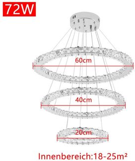 FIVMEN LED Deckenleuchte Pendelleuchten 48W/72W/96W Hängelampe Kronleuchter Dimmbar, LED fest integriert, Kristall Hängeleuchte 2 Ringe/3 Ringe
