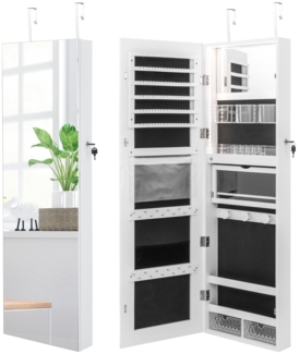 Schmuckschrank mit Ganzkörperspiegel & 3-farbigen Lichtern an der Wand/Tür Weiß