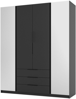 Selsey 'Kaja' Kleiderschrank 4-türig mit 2 Spiegeln & 3 Schubladen, schwarz, ca. 239 x 200 x 62 cm