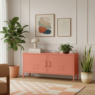 skølm 'Atria' Lowboard, Metall, terrakotta, 55x38x110 cm, Metallkommode mit 4 Fächern