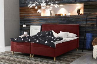 Boxspringbett Schlafzimmerbett Sileno 140x220cm in Stoff Riviera Weinrot